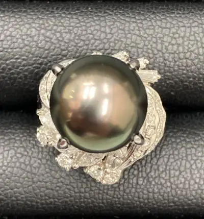 パールリング、13mm、PTダイヤ取巻き 南洋真珠/パール リング/指輪 10.2ミリ位 プラチナ900 PT900 豪華